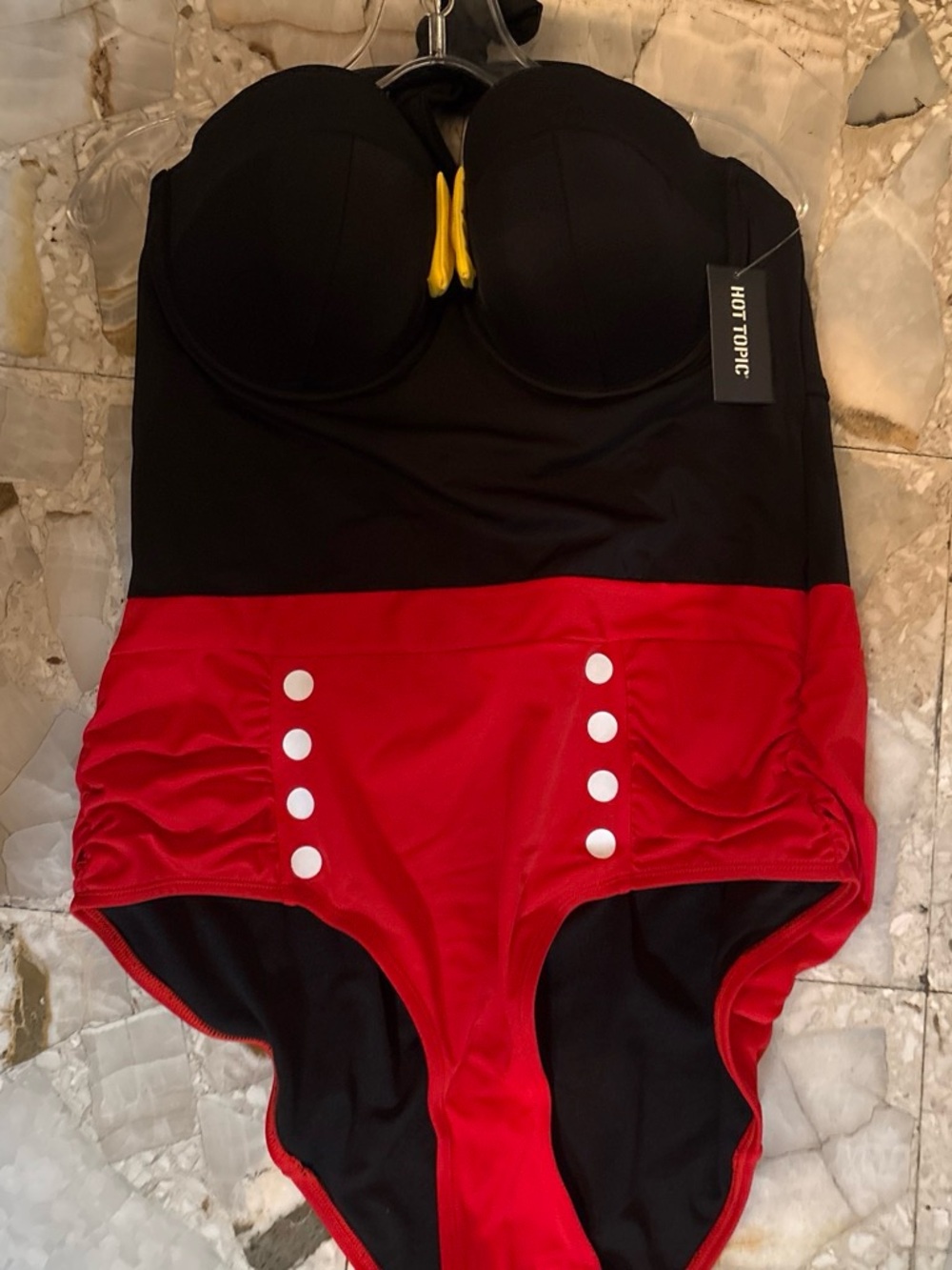 Hot Topic Black and Red One-Piece Swimsuit with Yellow Accent